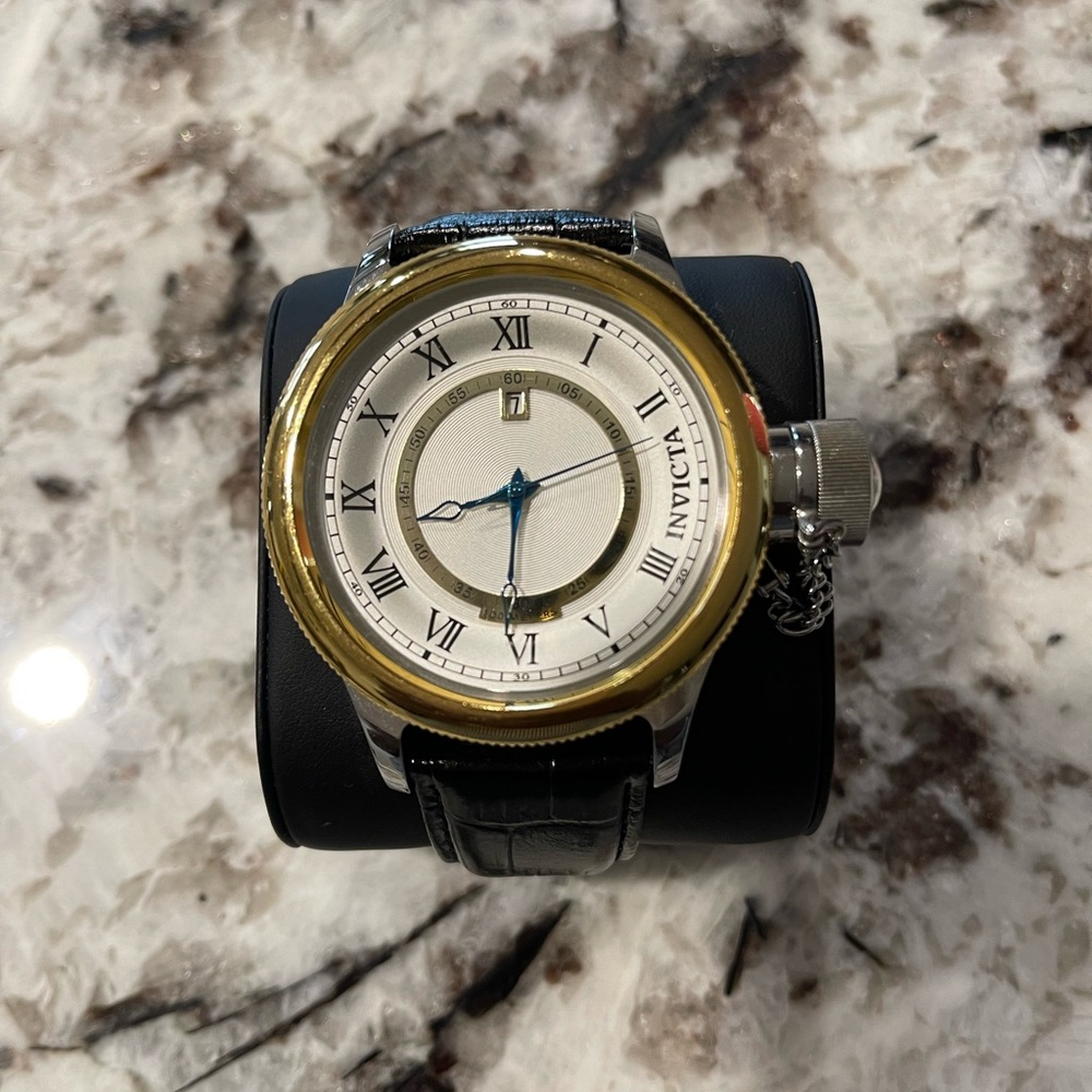 Invicta Gold and Silver Watch with Black Strap